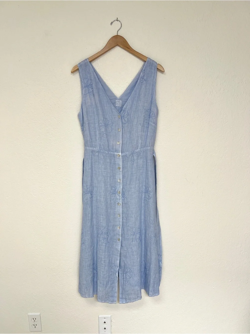 120% LINO dress / light blue V neck sleeveless belted midi / size 10 - Picture 2 of 7